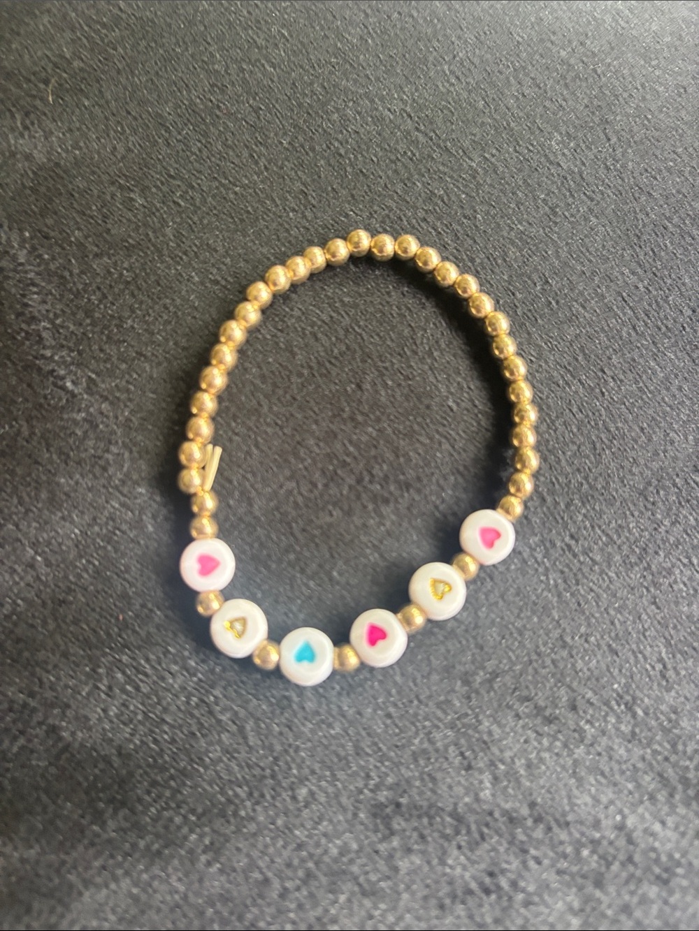 Kids Heart Bead Stretch Bracelet - Gold and Multicolor